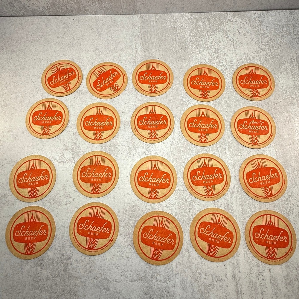 Vintage Schaefer Beer Cardboard Beer Coasters Set of‎ 20 w/ Wicker Wall Holder